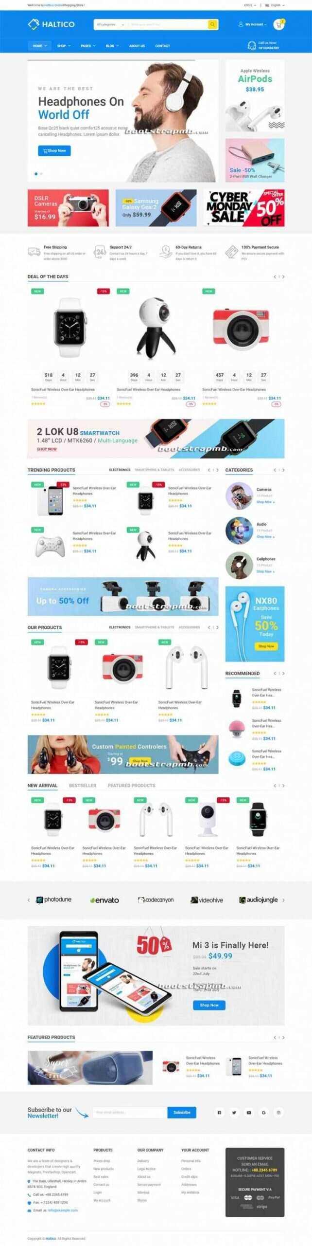 蓝色Bootstrap4大型响应式数码产品设备商城-星网科技 Grdy.cn
