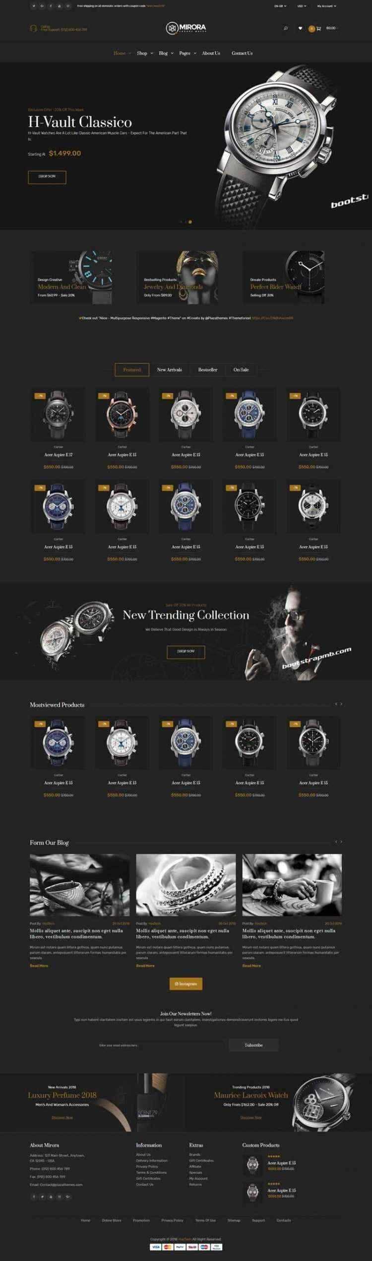 Bootstrap黑色响应式奢侈品手表商城网站-星网科技 Grdy.cn