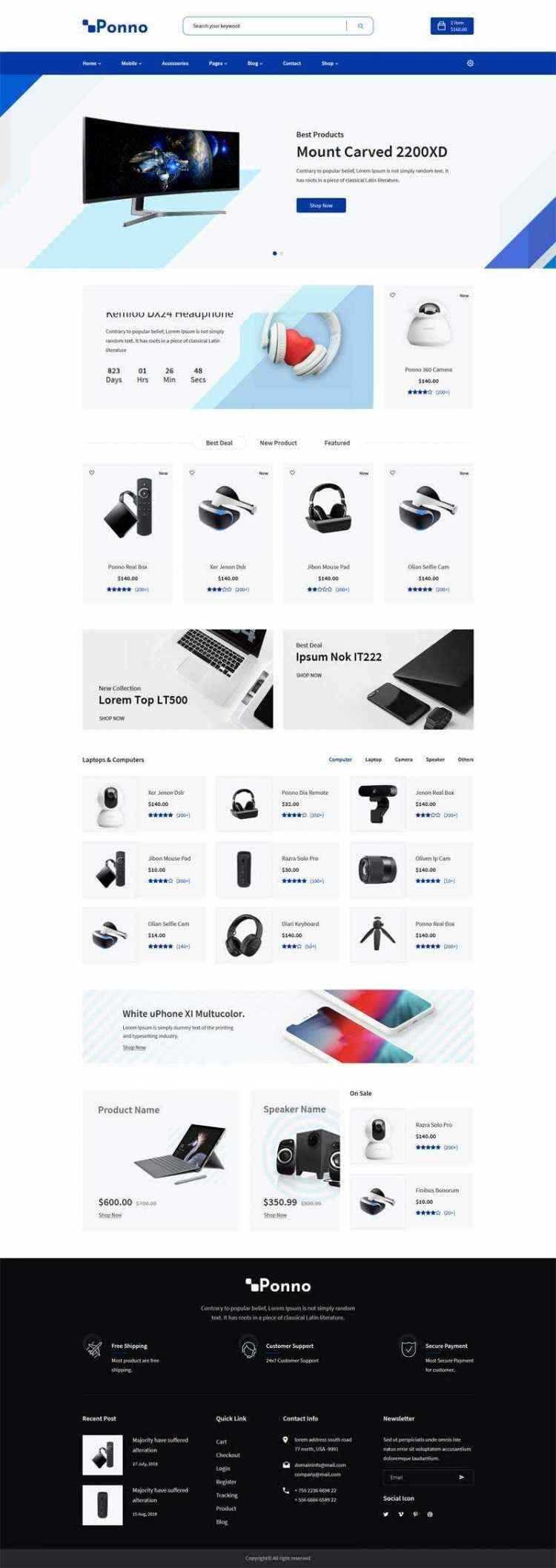 蓝色Bootstrap响应式数码电子产品销售商城-星网科技 Grdy.cn