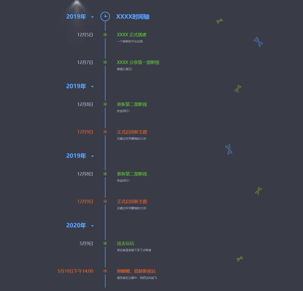 网站发展史记录页面源码-星网科技 Grdy.cn