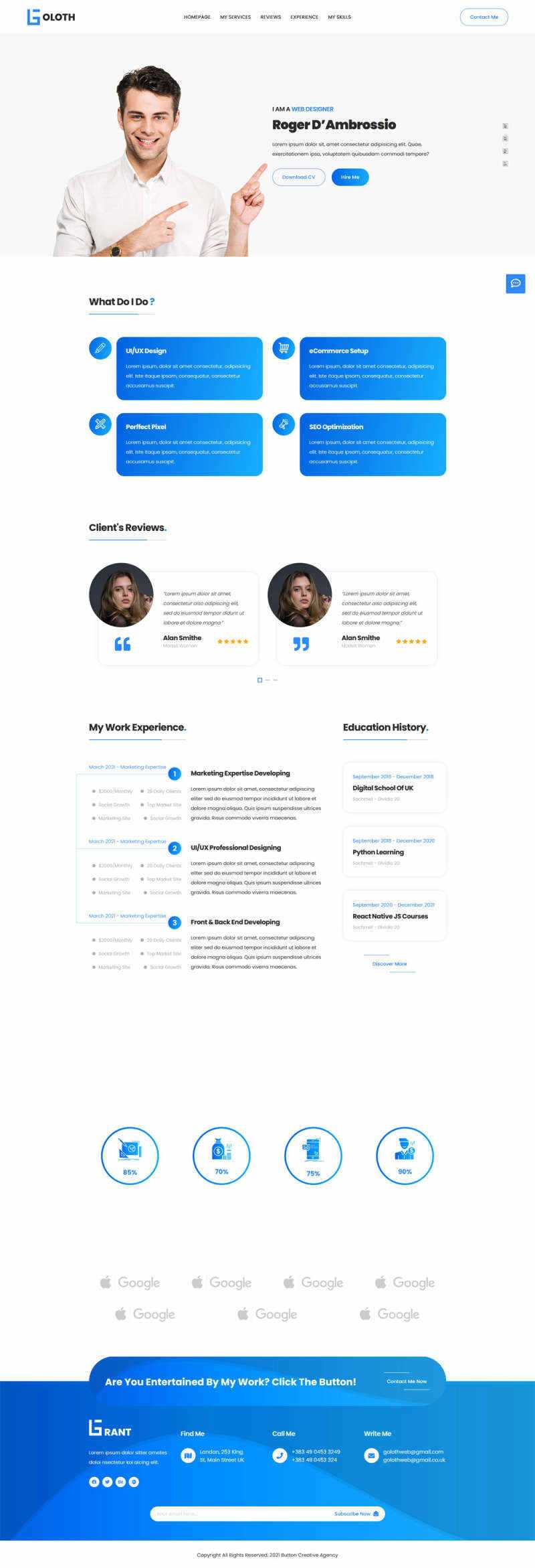 bootstrap多功能响应式个人简历单页html模板-星网科技 Grdy.cn