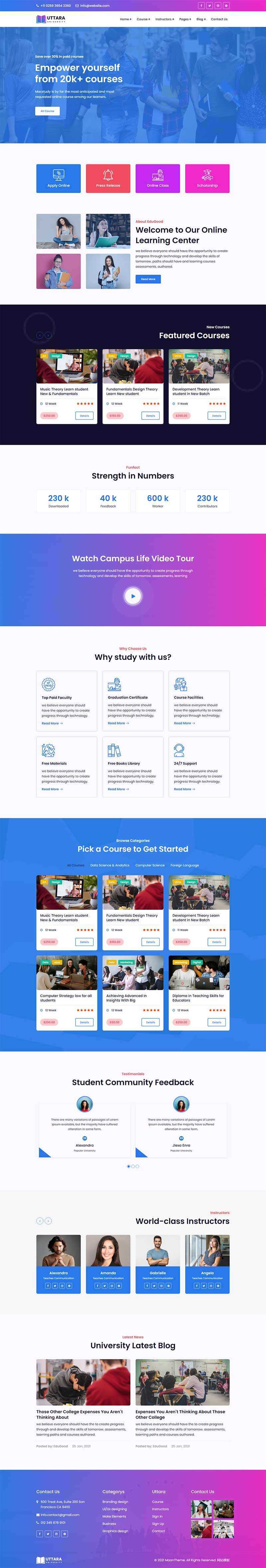 bootstrap响应式大学在线课程网站HTML模板-星网科技 Grdy.cn