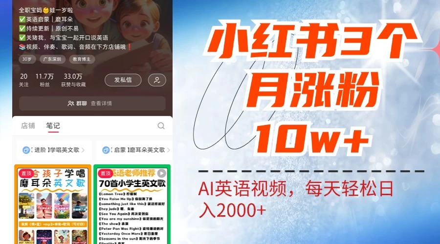 小红书三个月涨粉10W，AI英语视频0成本制作，每天轻松日入2000+-星网科技 Grdy.cn