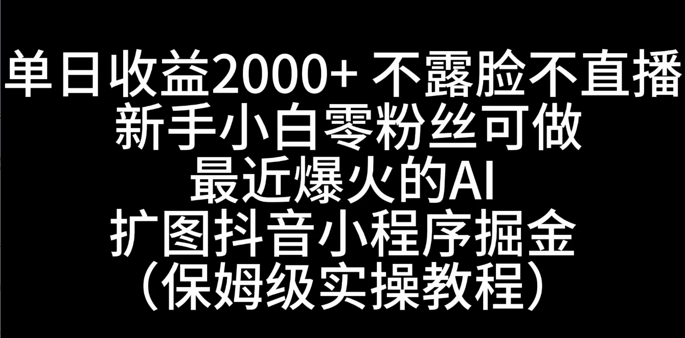 单日收益2000+，不露脸，不直播，新手小白零粉丝可操作最近爆火的AI扩图抖音小程序掘金（保姆级实操教程）-星网科技 Grdy.cn