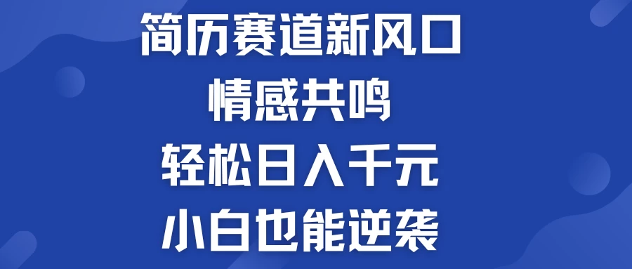 揭秘！简历模板赛道的新风口，情感共鸣，轻松日入千元，小白也能逆袭！-星网科技 Grdy.cn