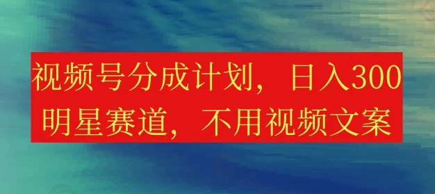 视频号分成计划，日入300+，明星赛道，不用写视频文案-星网科技 Grdy.cn
