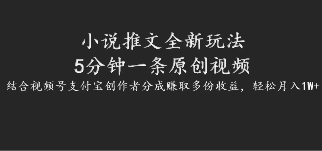 小说推文全新玩法，5分钟一条原创视频，结合视频号支付宝创作者分成赚取多份收益，轻松月入1W+-星网科技 Grdy.cn