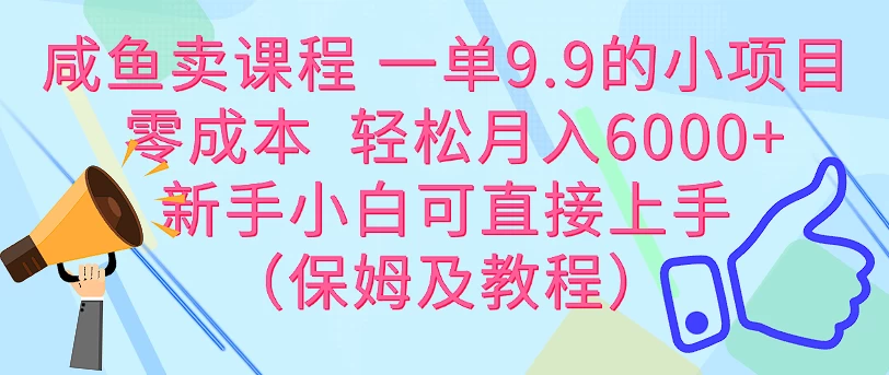 咸鱼卖课程 一单9.9的小项目  零成本  轻松月入6000+新手小白可直接上手（保姆级教程）-星网科技 Grdy.cn