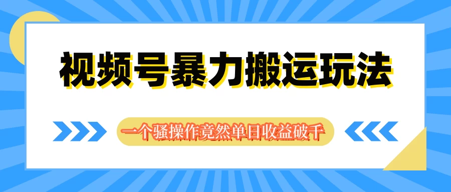 视频号暴力搬运玩法，一个骚操作竟然单日收益破千-星网科技 Grdy.cn