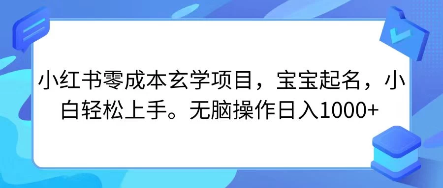 小红书零成本玄学项目，宝宝起名，小白轻松上手，无脑操作日入1000+-星网科技 Grdy.cn