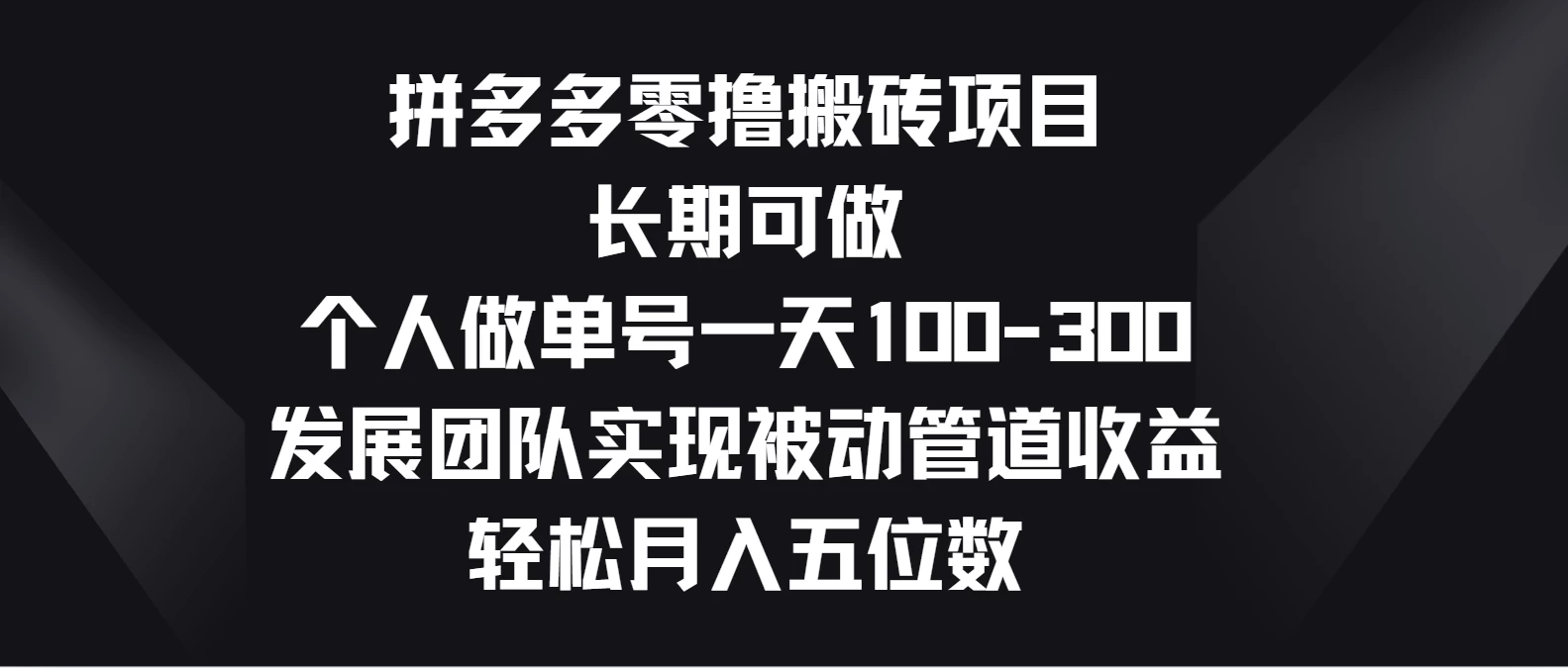 拼多多零撸搬砖项目，长期可做，个人做单号一天100-300，发展团队实现被动管道收益，轻松月入五位数-星网科技 Grdy.cn