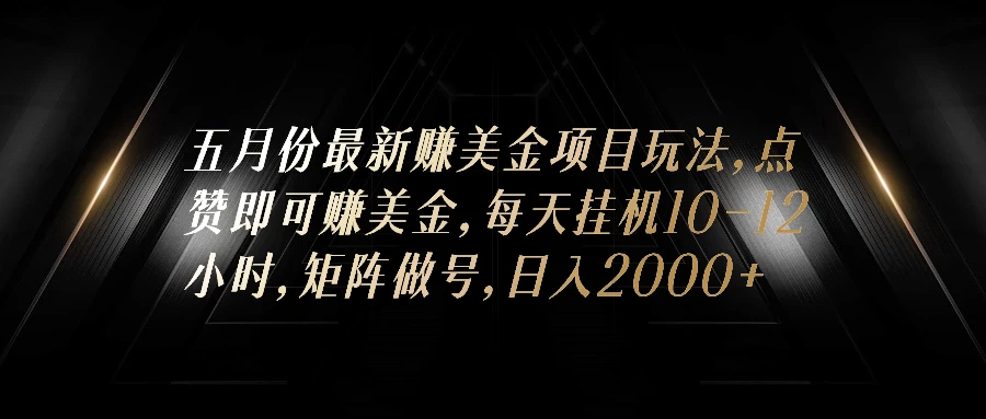 五月份最新赚美金项目玩法，点赞即可赚美金，矩阵做号，日入300+-星网科技 Grdy.cn