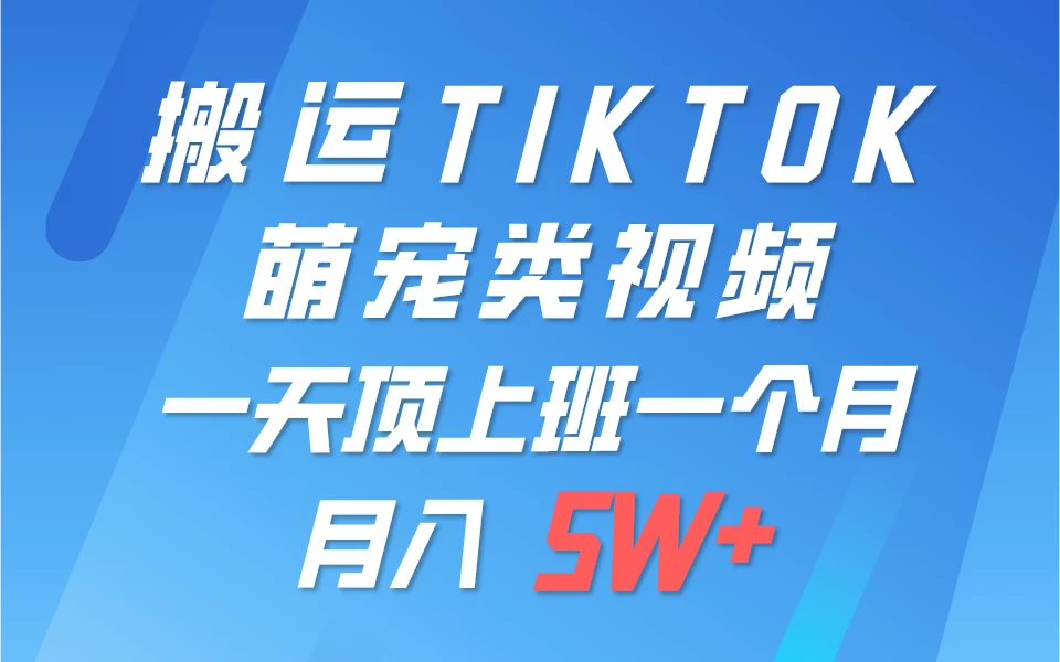 搬运tiktok萌宠视频，一部手机可做，项目长期稳定，月入5W+-星网科技 Grdy.cn