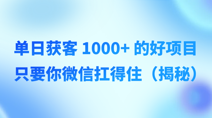 单日获客 1000+ 的好项目，只要你微信扛得住（揭秘）-星网科技 Grdy.cn