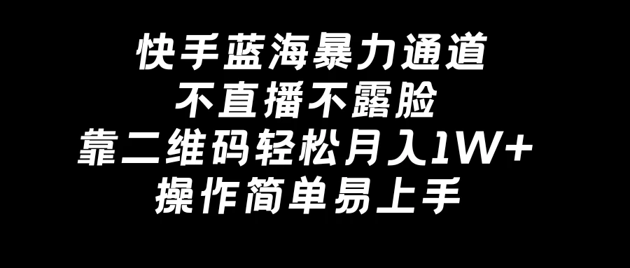 快手蓝海暴力通道，不直播不露脸，靠二维码轻松月入1W+，操作简单易上手-星网科技 Grdy.cn