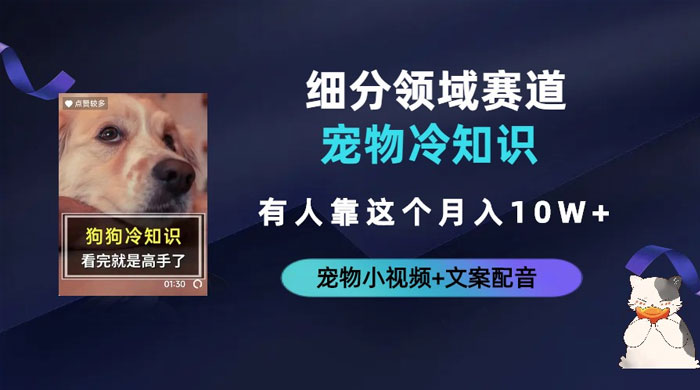 不起眼的抖音细分赛道 · 宠物冷知识：一段宠物视频配文案，有人靠这个月入 10w-星网科技 Grdy.cn