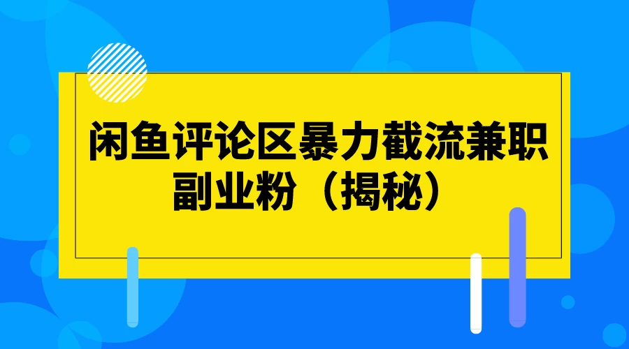 闲鱼评论区暴力截流兼职副业粉（揭秘）-星网科技 Grdy.cn