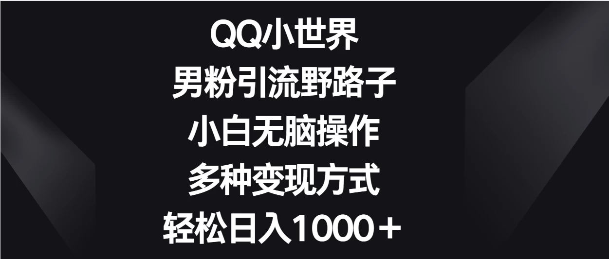 QQ小世界男粉引流野路子，小白无脑操作，多种变现方式轻松日入1000＋-星网科技 Grdy.cn