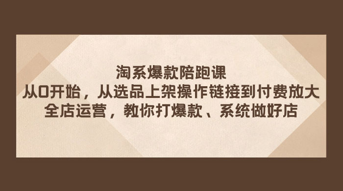 淘系爆款陪跑课：从选品上架操作链接到付费放大、全店运营、打爆款、系统做好店-星网科技 Grdy.cn