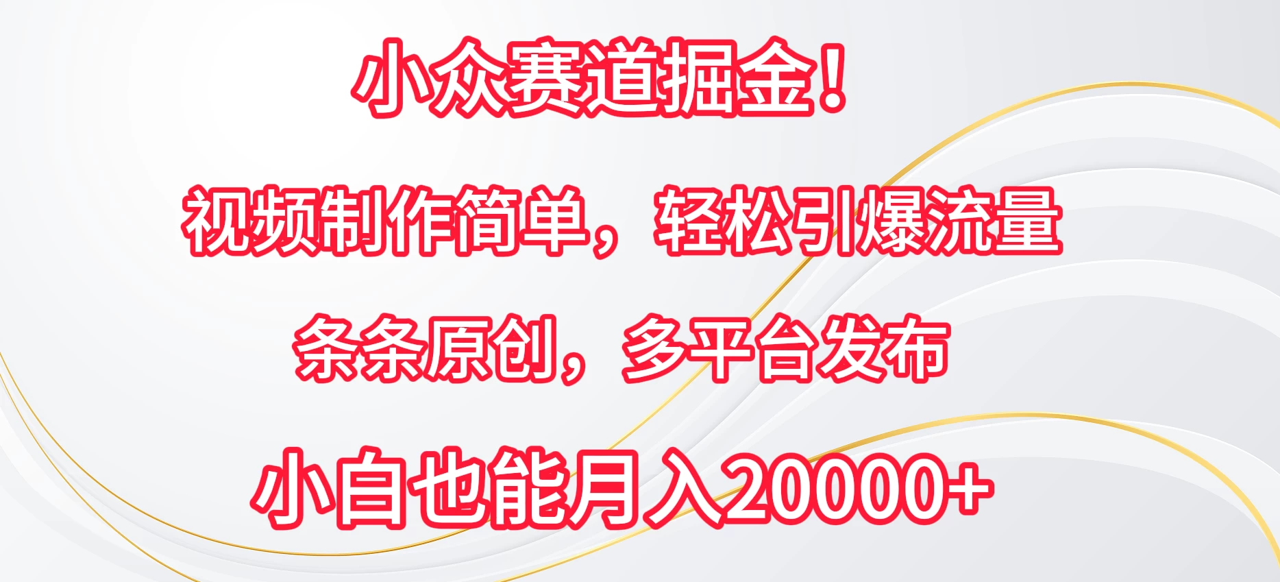 小众赛道掘金！视频制作简单，轻松引爆流量，条条原创，多平台发布，小白也能月入20000+-星网科技 Grdy.cn