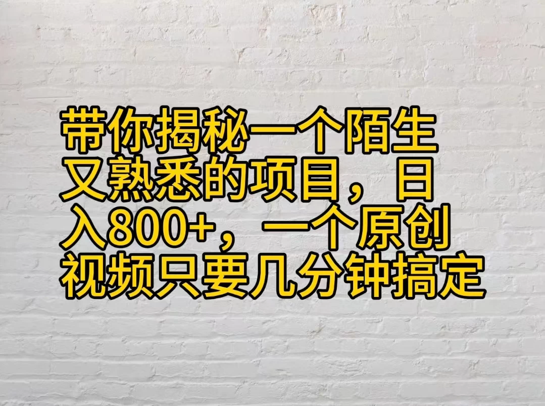 带你揭秘一个陌生又熟悉的项目，日入800+，一个原创视频只要几分钟搞定-星网科技 Grdy.cn