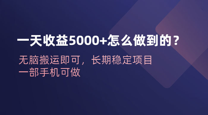 一天收益 5000+ 怎么做到的？无脑搬运即可，长期稳定项目，一部手机可做-星网科技 Grdy.cn