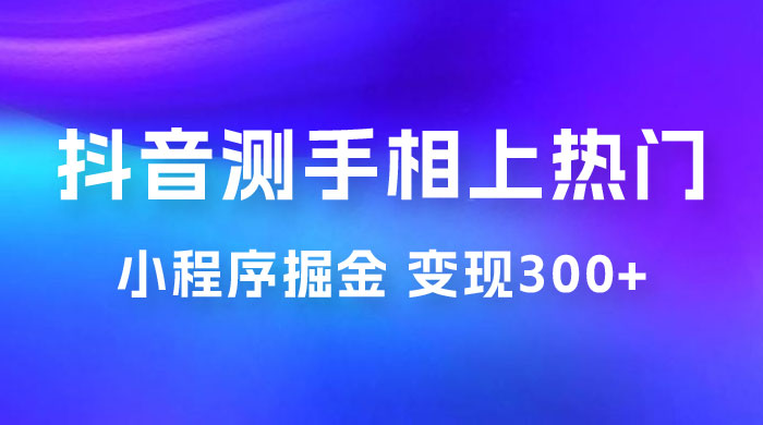 抖音小程序掘金：测手相上热门，当天见收益一小时变现 300+-星网科技 Grdy.cn