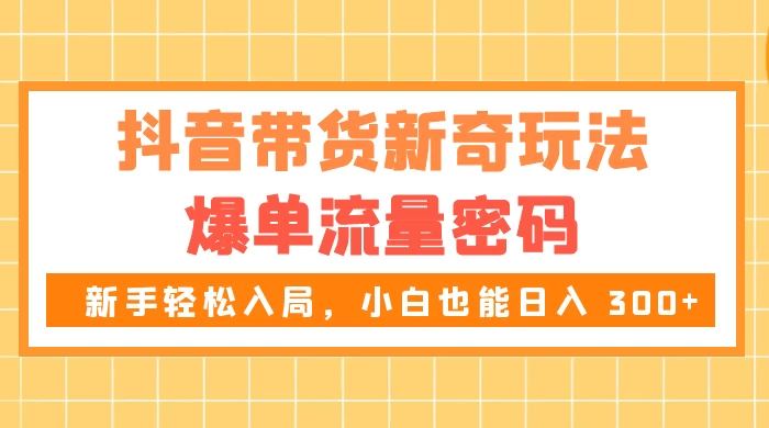抖音带货新奇玩法，爆单流量密码，新手轻松入局，小白也能日入 300+-星网科技 Grdy.cn