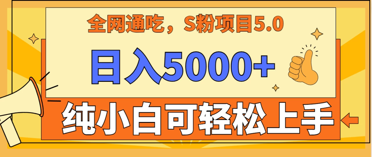 全网通吃，S粉项目5.0，最新野路子，纯小白可操作，有手就行，无脑照抄，单日变现5000+，纯保姆教学-星网科技 Grdy.cn